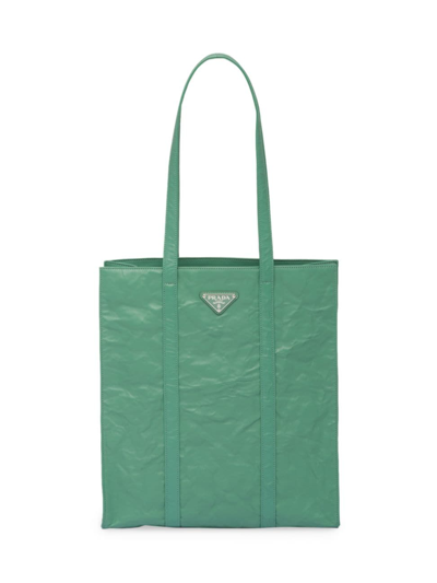 Prada Small Antique Nappa Leather Tote In Sage Green