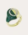 Type Jewelry Women's 6th Orbit 14k Gold Malachite And Diamond Signet Ring In Green