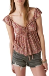 LUCKY BRAND FLORAL PRINT SMOCKED TOP