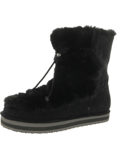 Sun + Stone Remii Womens Faux Suede Fuzzy Winter & Snow Boots In Black