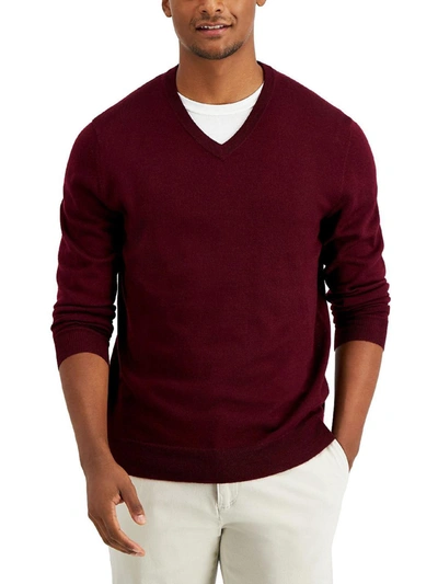 Club Room Mens Merino Wool V-neck Sweater In Red