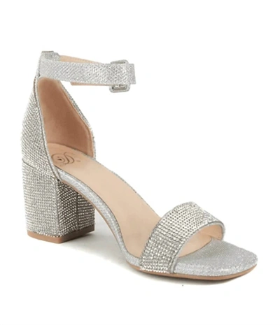 Soda Crete Block Heel Rhinestone Ankle Strap Prom Sandals In Silver