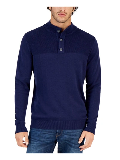 Club Room Mens Mock Neck Henley Pullover Sweater In Blue