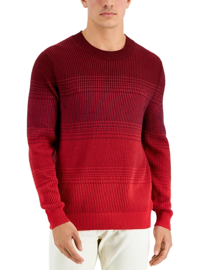 Alfani Mens Ombre Stripe Crewneck Sweater In Red