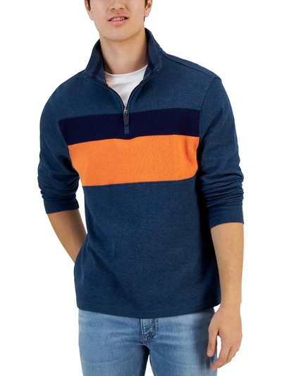 Club Room Mens Zipper Neck Colorblock Pullover Sweater In Multi