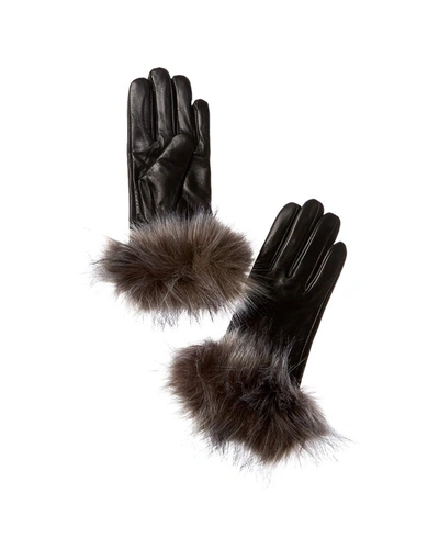 Surell Accessories Full Skin Leather Gloves In Black