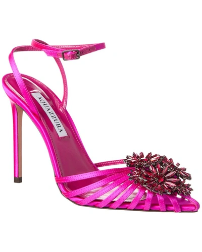 Aquazzura 105毫米crytal Margarita绸缎高跟鞋 In Pink