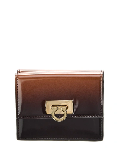 Ferragamo Gancini Clasp Leather Card Case Wallet In Brown