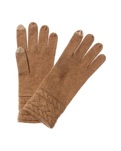 Forte Cashmere Braided Cable Cashmere Gloves In Brown