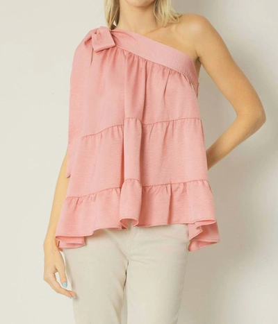 Entro Satin One Shoulder Top In Blush In Pink