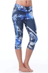 VIMMIA ANALOG GEOMETRIC PRINT WIDE WAISTBAND CAPRI LEGGINGS IN BLUE