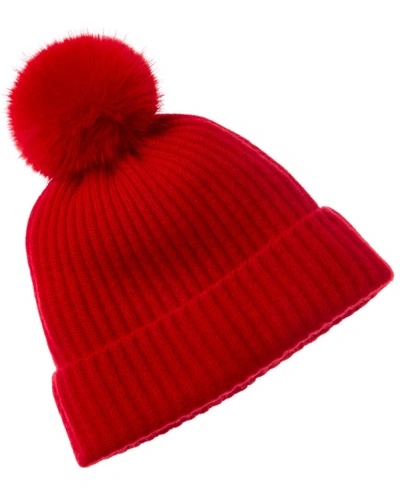 Sofiacashmere Cashmere Ribbed Hat With Pom In Red