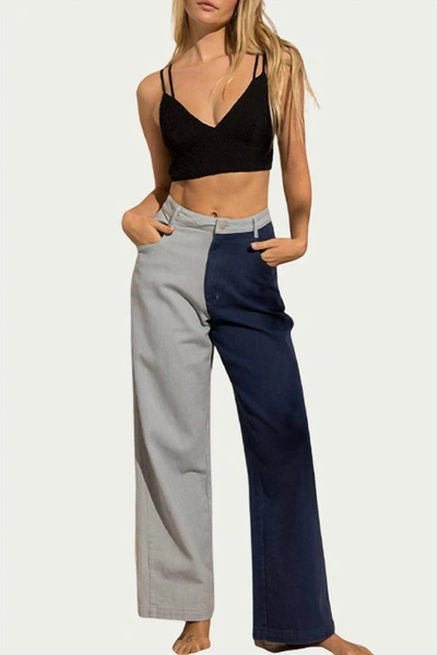 Papermoon Jenny Two-tone High-rise Wide-leg Jeans In Blue