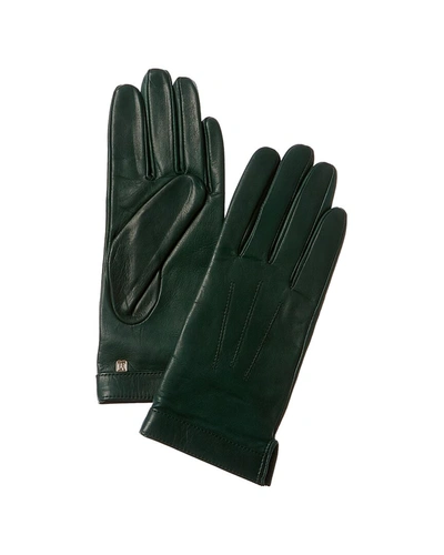 Bruno Magli Logo Cuff Cashmere-lined Leather Gloves In Green