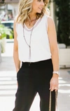 Black Tape Mesh Trim V-neck Tank In Ivory In Multi