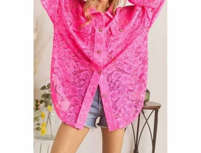 Adora Button Down Lace Shirt In Neon Pink