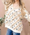 And The Why Leopard Print Faux Fur V Neckline Sweater In Cream In White