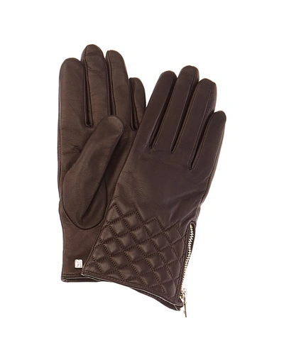 Bruno Magli Diamond Quilted Cashmere-lined Leather Gloves In Brown