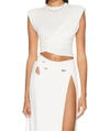 JONATHAN SIMKHAI ESTELLE CLEAN STRETCH JERSEY WRAP FRONT CROP T SHIRT IN WHITE