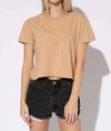 SUBURBAN RIOT SMILEY EMBROIDERED CROP TEE IN SAND