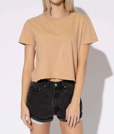 Suburban Riot Smiley Embroidered Crop Tee In Sand In Beige