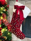 BRIANNA CANNON BEJEWELED VELVET CHRISTMAS STOCKING WITH BOW IN RED