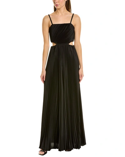 Alice And Olivia Powell Cutout Pleated Satin Wide-leg Jumpsuit In Black