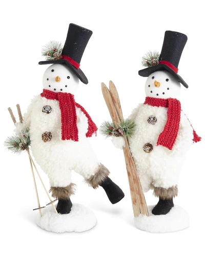 K & K Interiors Set Of 2 Sherpa Snowmen With Kicked Legs In White