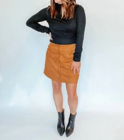Bluivy Ainsley Button Up Suede Mini Skirt In Camel In Brown