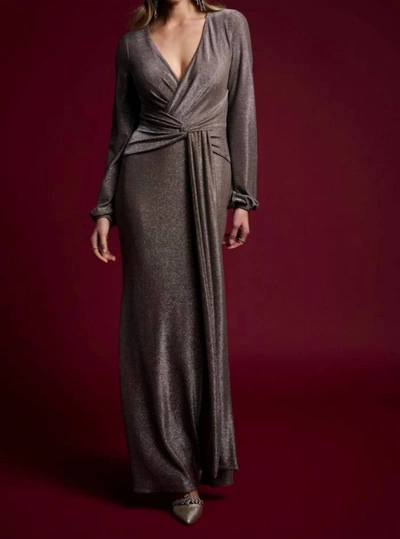 Joseph Ribkoff Glittery Long Sleeve Evening Dress In Taupe In Grey