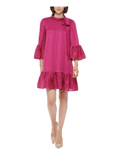 Calvin Klein Womens Metallic Bell Sleeve Shift Dress In Pink