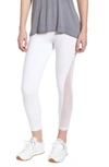 LYSSÉ SKYLAR HIGH ELASTIC WAIST COTTON CROP MESH DETAIL LEGGINGS IN WHITE