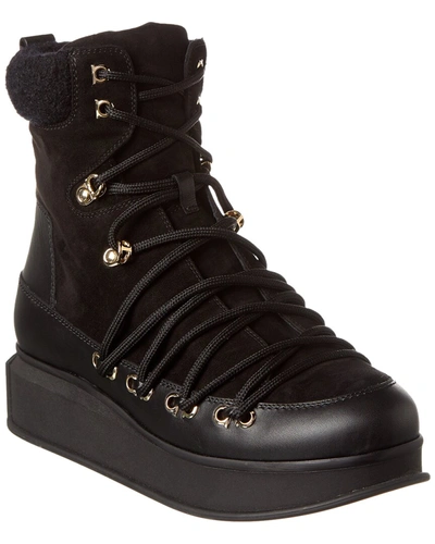 Ferragamo Black Leather Lace Up Boot