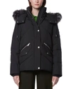 Andrew Marc Daphne Down Filled Faux Fur Trimmed Hood Puffer Jacket In Black