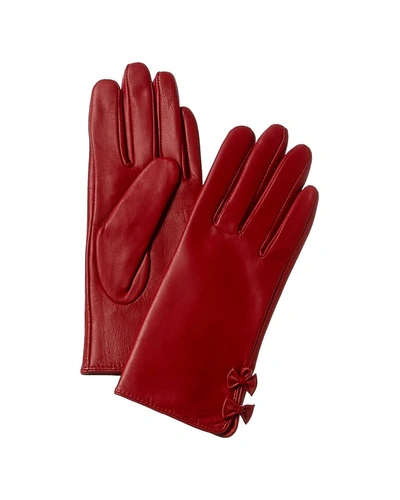 Phenix Bow Cashmere-lined Leather Gloves In Pink