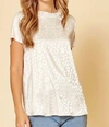 Savanna Jane Short Sleeve Satin Leopard Top In Champagne In White