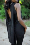 Karlie V-neck Floral Jeweled Open Back Tunic In Black In Black
