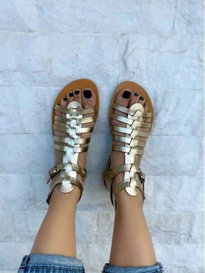 Christina Christi Gladiator Leather Sandals In Gold