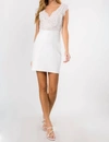 Fanco V Neck Lace Embellished Mini Dress With Stretched Ponti In Ivory In Multi