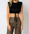 OLIVACEOUS SATIN CROPPED MUSCLE TANK IN BLACK