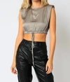 OLIVACEOUS SATIN CROPPED MUSCLE TANK IN SILVER