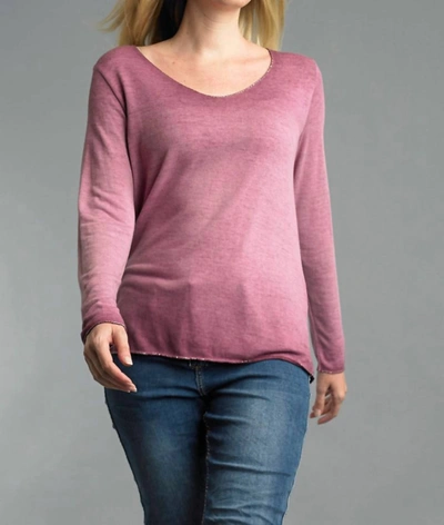 Tempo Paris Long Sleeve Basic Tee In Wine In Pink