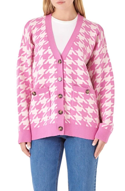English Factory Houndstooth Cardigan In Pink Multi