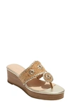 Jack Rogers Jacks Slip On Whipstitch Platform Wedge Sandals In Metallic Cork/ Platinum