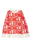 Moncler Red & White Jacquard Sweater In White