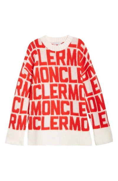 Moncler Red & White Jacquard Sweater In Multi