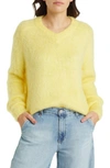 Madewell Brushed V-neck Sweater In Heather Lemon