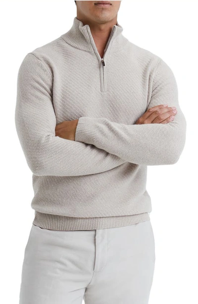 Reiss Tempo Textured Half Zip Sweater In Oatmeal Melange