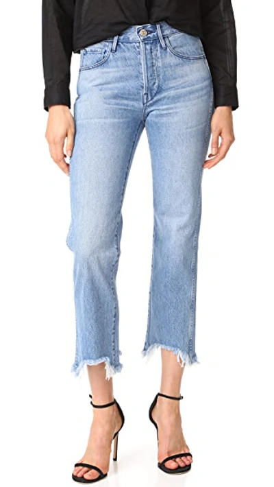 3x1 W3 Higher Ground Cropped Frayed High-rise Straight-leg Jeans In Blue