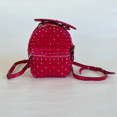 Pre-owned Valentino Garavani Valentino Hot Pink Spike Mini Velvet Backpack